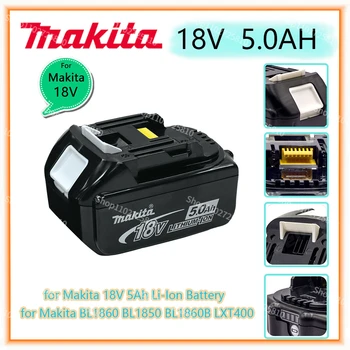 100% Eredeti Makita 18V 5.0 Á Újratölthető elektromos Szerszám Akkumulátor, LED-es Li-ion-Csere LXT BL1860B BL1860 BL1850