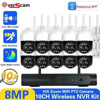 10X Zoom 4K Wifi CCTV Kamera, Biztonsági Rendszer Készletek 10CH Vezeték nélküli NVR SOutdoor Auto Tracking PTZ IP Kamera Video Felügyeleti Szett