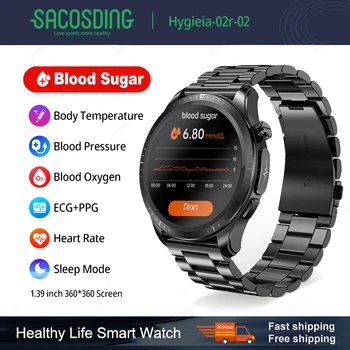 2023 Új vércukorszint Smartwatch 1.39 -es 360*360 HD Nagy Képernyőn Érintse meg az ECG Intelligens Karóra Monitoring Non-invazív Vércukorszint