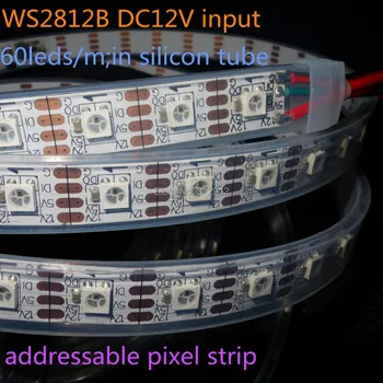 4m DC12V WS2812B címezhető pixel szalag,vízálló az szilikon cső;60pcs WS2812B/M 60pixels;72W;FEHÉR nyák;4 tűs
