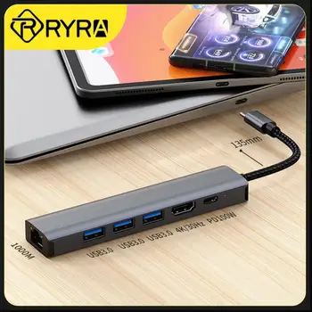 6 AZ 1-ben USB-C Dokkolóegység Gigabit Ethernet Rj45, USB 3.0, HDMI-kompatibilis 4K 100W PD-Elosztó Adapter Laptop, Telefon
