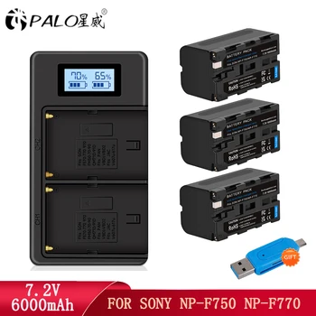 6000mAh NP-F750 NP-F770 NP-F750 F770 Akkumulátor Sony NP-F970 F960 F550 F570 QM91D CCD-RV100 TRU47E MC1500C + LCD USB Töltő