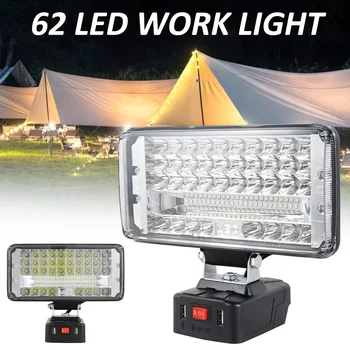 62 LED munkalámpa 7 hüvelykes 5500-6000K Vezeték nélküli LED-es Öntött Vízálló Kültéri vészvilágítás, Dual USB, Hordozható, Összecsukható