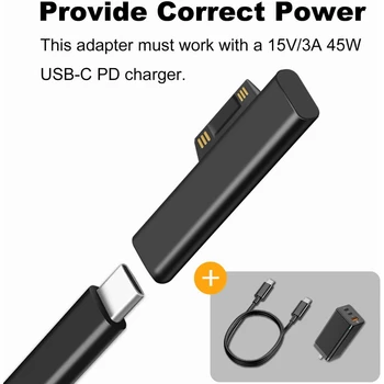 A Felszíni Csatlakoztassa az USB-C Mágneses Adapter, C Típusú Működik 15V/3A 45W a Surface Pro 6/5/4/3(Fekete 2 Csomag)