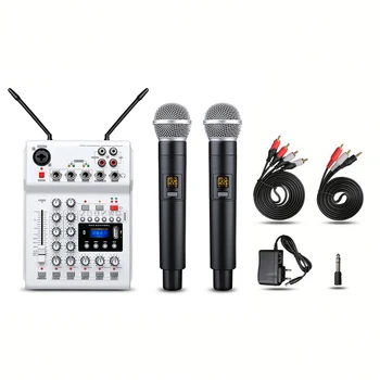A Legújabb 2 Csatornás USB Multi-funkcionális Lane Audio Mixer Karaoke Mini Mixer Vezeték nélküli Kézi Mikrofon