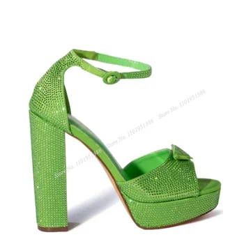 Abesire Zöld Kristály Platform Szandál Szilárd Cipő Tagbaszakadt, Magas Sarok Nyitva Toe Cipő Női Cipő Magassarkú Zapatillas Mujer