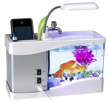 Asztali USB Mini akvárium, Akvárium LED LCD Kijelző lakberendezés Betta akvárium accesorios para pecera