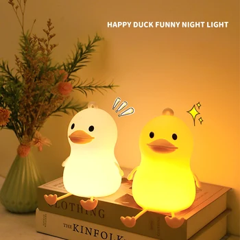 Boldog Kacsa Éjszakai Fény Szilikon USB Újratölthető Lányok Ajándék Hangulat Éjszakai Fény Lámpa Gyerekek Ágya mellett lakberendezés Espejo Anime Kawaii