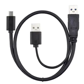 CY USB 3.0-Tápellátás Adatok Férfi & USB 2.0 Dual Power USB-C C-Típusú Y kábel Kábel a Lap top & Merevlemez-60cm Fekete