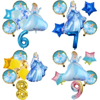 Disney Hercegnő Hamupipőke Kék Téma Szülinapi Buli Dekoratív Cikkek Latex Alumínium Digitális Lufi Baby Shower Lány KidGift