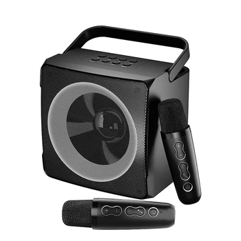 Dupla Vezeték Nélküli Mikrofon Egy Kültéri Hordozható Karaoke Bluetooth Hangszóró Kis Méretű, De Nagy Teljesítményű Az A Funkció, Fekete
