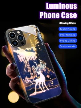 Elk LED Izzó, Fényes, Rugalmas Határon Edzett Üveg Telefon tok iPhone 11 12 13 14 X Xs Xr Mini Pro Max Plusz Borító