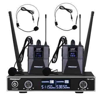 FB-U35H2 két Módon UHF Fix Frekvenciás, Vezeték nélküli Mikrofon Rendszer 2db Bodypack + 2db csiptetős&headset Beszéd Mikrofon