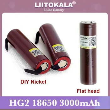 Forró Liitokala új HG2 18650 akkumulátor 3000mAh 18650HG2 3.6 V mentesítés 20A elkötelezett A hg2 elem Lapos fej + DIY Nikkel