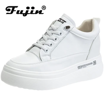 Fujin 7cm Női Cipő Valódi Bőrből készült Fehér Air Mesh Cipők Vaskos Cipő, Platform Wedge Tavaszi Őszi Lélegző Nyári Cipő