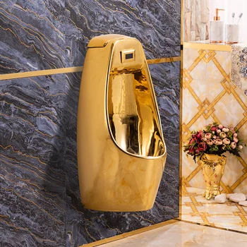 Fény Luxus Arany Integrált Vizelet Kupa Falra Szerelhető Hotel Háztartási Fürdőszoba Férfi Kerámia Piszoár