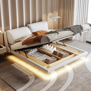 Fény luxus bőr ágy egyszerű hálószoba olasz stílusú hálószoba deluxe magas minőségű esküvői ágy