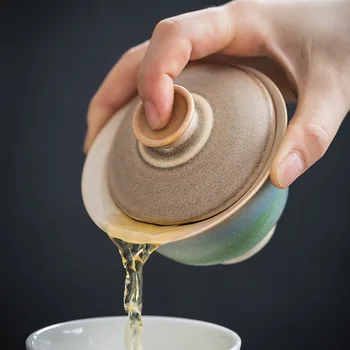 Gaiwan Infúzió Tibeti Tiszta Kézzel gyártott Kemencék Tartozó Tálak Sancai Nagy Tea Csésze Kiterjed Egyetlen Vintage Stílusú Kreatív Ünnepség