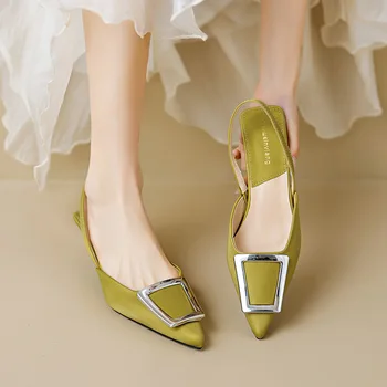 Hegyes Toe Baotou Tervező Szandál Tavaszi-Nyári Új Sekély Hátsó Pánt magas sarkú Nagy Méret 43 Női Cipő Zapatos De Mujer