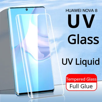 JGKK Ívelt Edzett Üveg UV Folyékony Ragasztó Teljes Borító Üveg Huawei Nova 8 Pro nova8 Pro Nova8Pro 5G Képernyő Védő Üveg