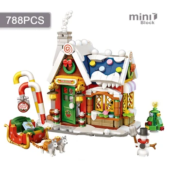 Karácsonyi Ház Mini Modell építőkövei DIY Mikulás Szán Hóember Karácsonyi Állítsa Össze Díszek Gyermekek Játék Ajándék