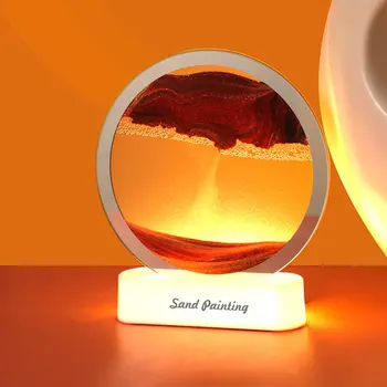 Kerek 3D-s Üveg Futóhomok Éjszakai Fény Kreatív Homok Festmény Tájkép Hangulat Fények Office Art Hálószoba Dekoráció Lámpa