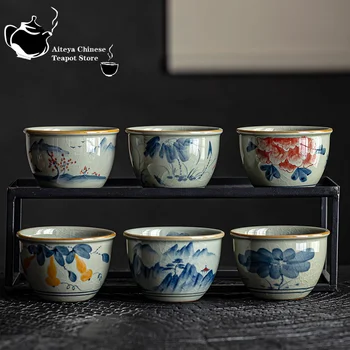 Kék-fehér régi agyag kézzel festett a mester kupa antik kerámia tea készítése kupa egyetlen csésze tea ízű kupa kung fu tea szett
