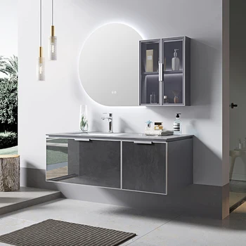 Lap fürdőszoba szekrény modern, világos luxus egyszerű intelligens kerek tükör mosdó fürdőszoba szekrény mosdó