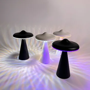 LED Szabályozható UFO Hangulatú Éjszakai Fény Dekoráció Ajándék Hálószoba Bár Kreatív USB Töltés Érintse meg a Kis asztali Lámpa
