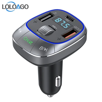 LOLOAGO Autó FM Transmitter Színes Fény USB-C PD 30W 2 USB QC3.0 18W Gyors Töltő Autós Töltő, Autós Kihangosító Készlet FM Modulátor