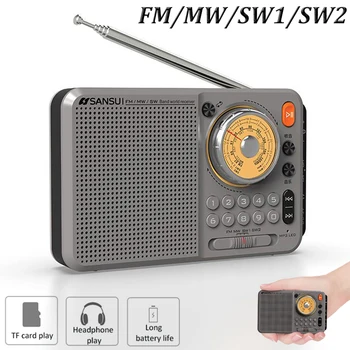 Mini Rádió Hordozható FM/MW/SW1/SW2 Vevő Kézi Magas Érzékenység Újratölthető Rádió, TF MP3 Lejátszó 3,5 mm-es Jack Elder