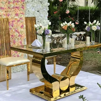 Modern tükör üveg tetején hosszú arany bankett asztal eladó