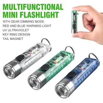 Multi-funkciós Mini EDC LED-es Elemlámpa, Hordozható Kulcstartó Lámpa MagneticTorch USB Újratölthető Uv Lámpa Sürgősségi Kemping Lámpás
