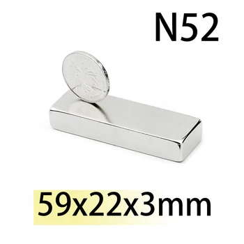 N52 59X22X3 60X20X3 Téglalap Neodímium Bár Blokk Erős Mágnesek Ritka Föld Motor Generátor Keresés Mágneses Ipari Hűtőszekrény