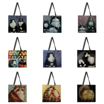 Női szabadidő kézitáska olajfestmény kutya nyomtatás táskák női válltáskák szabadtéri strand táskák összecsukható bevásárló táskák