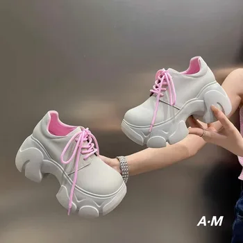 Platform Muffin Cipő Női Őszi/téli 2023 Új 8cm Szín-blokk Apa Alkalmi Cipő