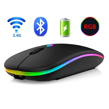 RGB 2.4 G Wireless Mouse Bluetooth Egér Gamer Újratölthető Számítógépes Egér, Vezeték nélküli, USB, Ergonomikus Mause Csendes Egér Laptop PC