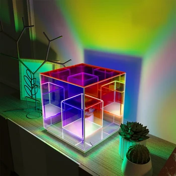 Rubik kocka lámpa szín akril belső dekoráció, hangulat lámpa akril átlátszó kijelző doboz kocka Rubik-kocka asztali lámpa