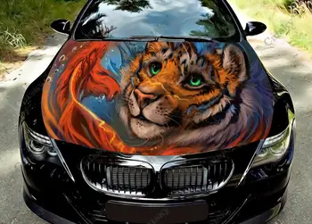 tigris vérengző állat, Autó Csuklyát Wrap Színes Vinyl Matrica, Matrica Teherautó Grafikus Motorháztető Egyedi Autó Dekorációs Matrica