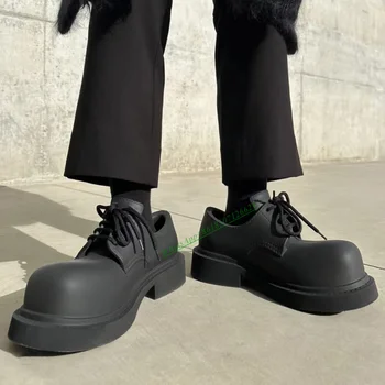 Unisex Derby Cipő 2023 Tavaszán Új Típus Fekete kerek fejét sűrű, alsó egyetlen cipő trend, divat cipő