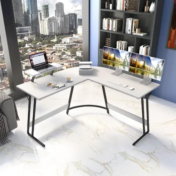 Vineego L-Alakú Számítógépes Asztal Modern Sarok Íróasztal Kicsi Asztal,Fehér irodai asztali játék íróasztal