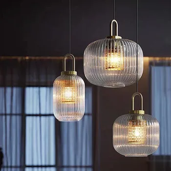 Évjárat függő lámpa Üveg Design japán lámpás Északi LED Lógó Lámpa Hálószoba, nappali, konyha-sziget világítás