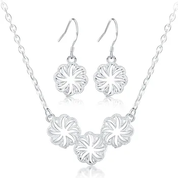 Új 925 Sterling Ezüst Ékszer szett nők számára a gyönyörű Virágokat, nyaklánc, fülbevaló divat esküvő party ajándékok, esküvői ékszer
