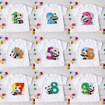 Új Aranyos Panda Születésnapi Szám 2~9 Állat Rajzfilm T-Shirt-T-shirt Fiúk, Lányok Születésnapi Ajándék, Baba Ruhák 2-9 Éves