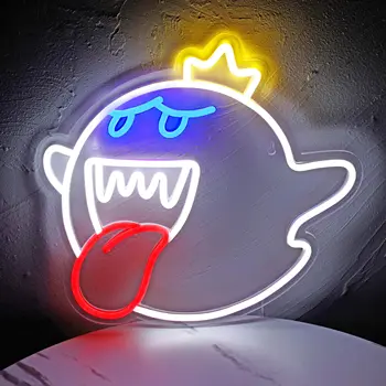 Neon Sign Király Boo A Szellem Arca LED Neon Fény Lámpa Akril Jel Játék Szoba Decor Játékok Fény Tartozék Ajándékok